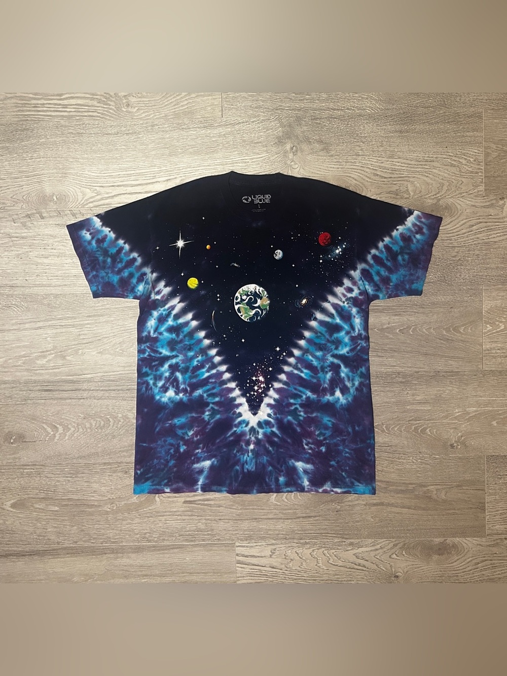 Liquid Blue Tie-Dye Space Graphic T-Shirt
